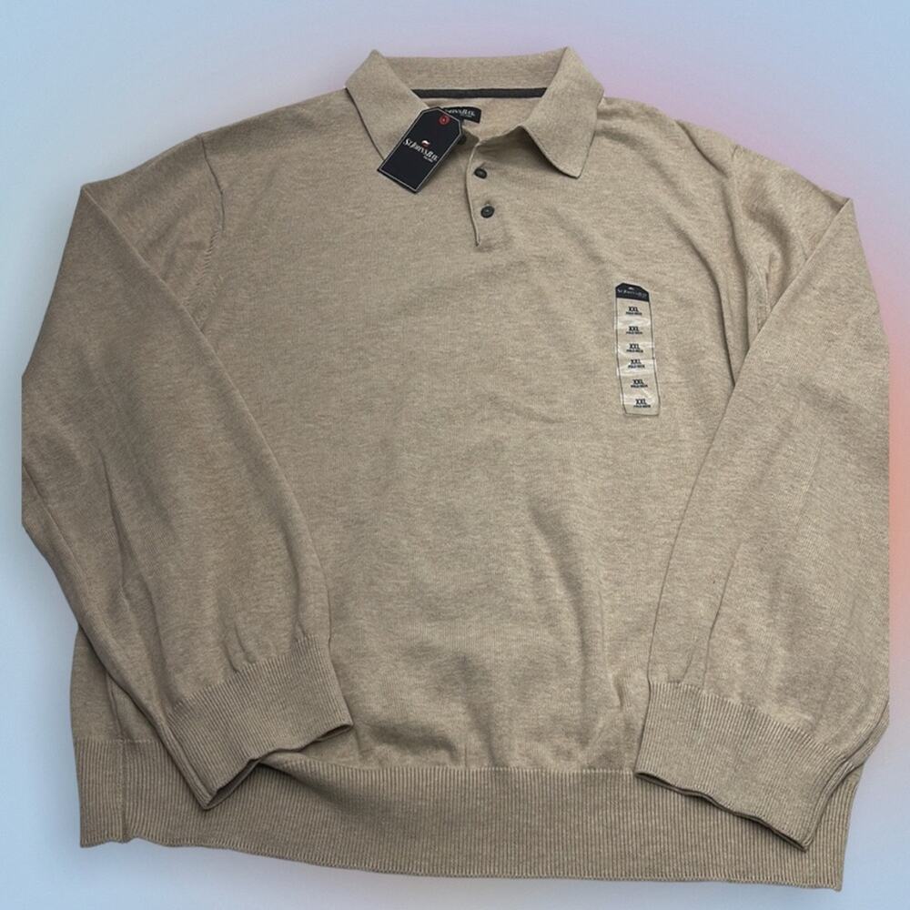 ST JOHNS BAY Men’s XXL Oatmeal Heather Polo Neck Sweatshirt